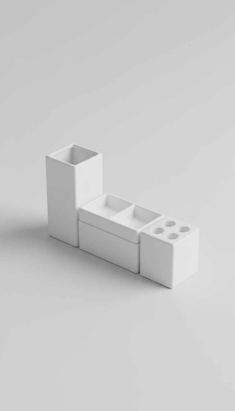 Minimalist White Ceramic Desk Organizer Set
